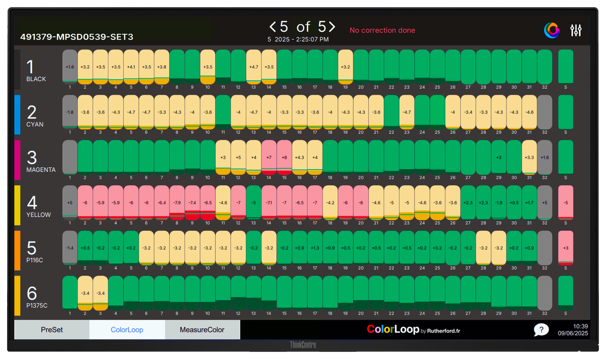ColorLoop on the PC next to the press, showing a demo job